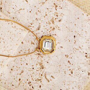 Stainless Steel Minimal Snake Rectangle Large Cubic Zirconia Necklace